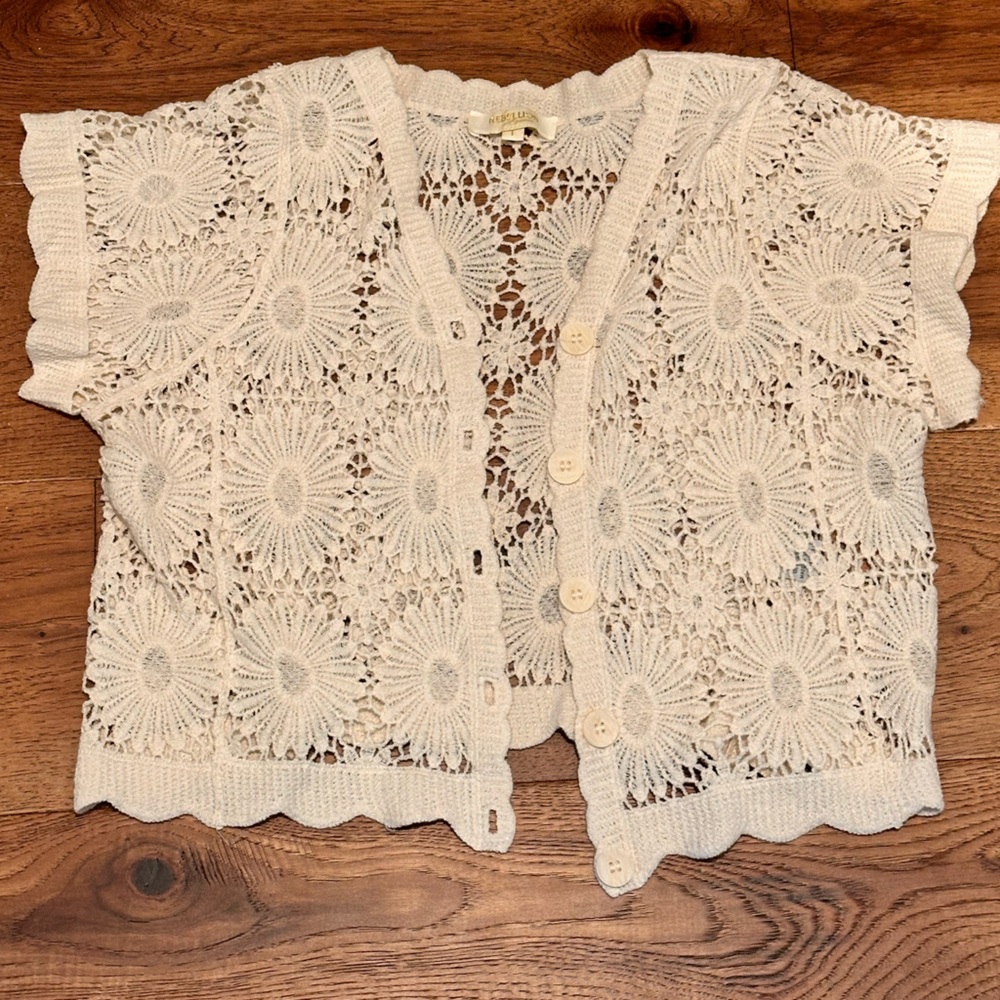 Cream Crochet Lace Cardigan L